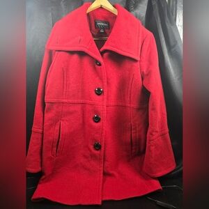 London Fog Women's Red Wool Coat Size XL 80% Wool Coat Classic Button-Down